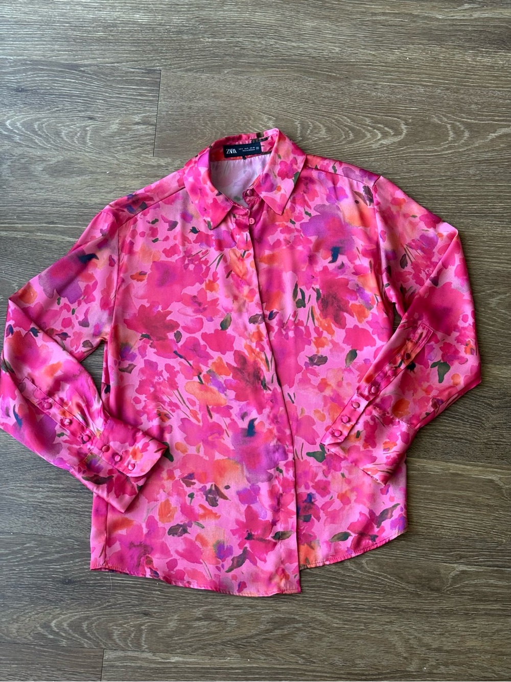 Zara Pink Floral Button-Up Blouse